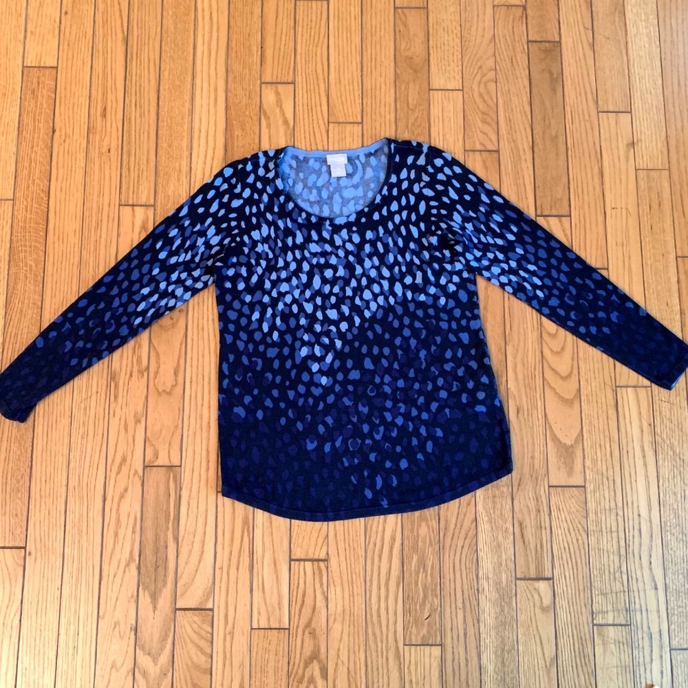 CHICOS Pullover Sweater Women Small Blue Polka Dots Rayon Blend ombre classic